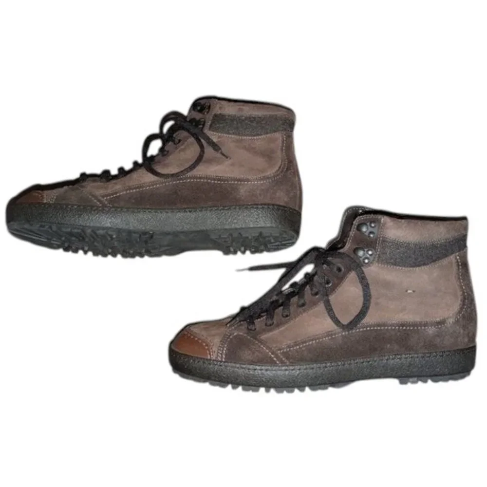 Santoni High Top Lace Up Ankle Suede Leather Tie Dark Sneakers Boots Shoes 10D
